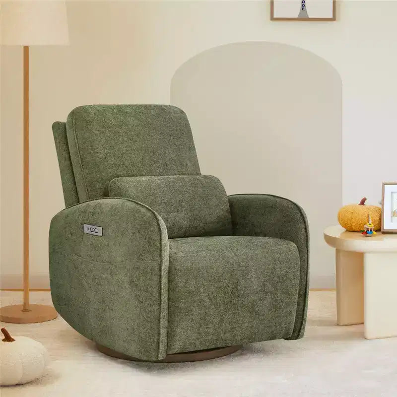 Poltrona reclinabile a dondolo girevole elettrica nei colori Khaki / Lino / Verde muschio, girevole a 270°, 1 posto