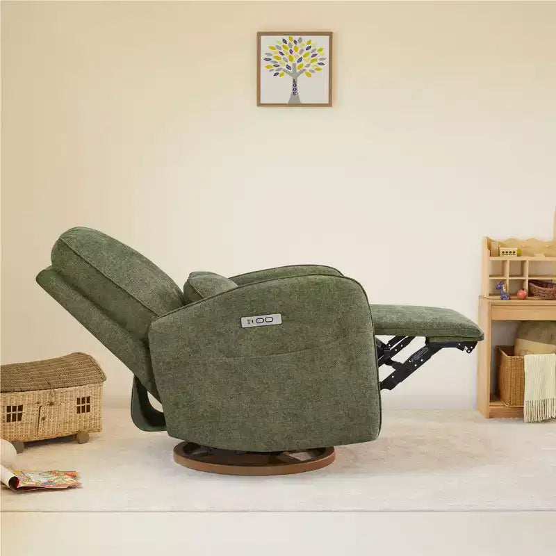Poltrona reclinabile a dondolo girevole elettrica nei colori Khaki / Lino / Verde muschio, girevole a 270°, 1 posto