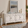 Credenza Mid-Century color bianco antico / nero / noce, armadio a buffet a 4 ante e 4 ripiani, 1 posto a sedere