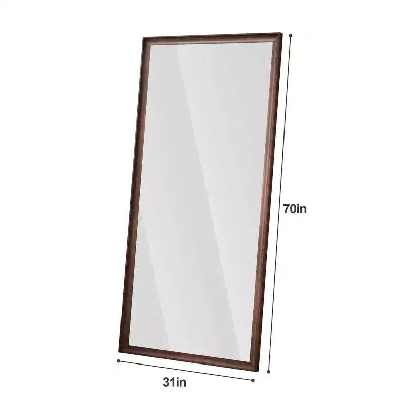 Specchio a figura intera beige/marrone con cornice in legno – Montaggio a parete o a pavimento, 1 persona