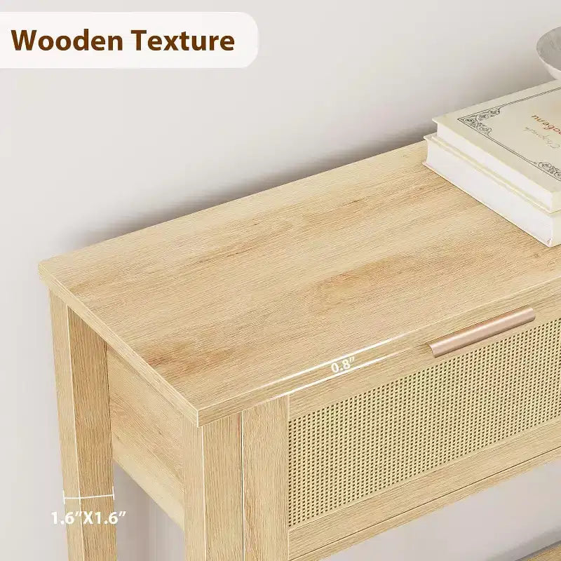 Consolle marrone/color legno in rattan con 2 cassetti, 2 ripiani, 1 persona