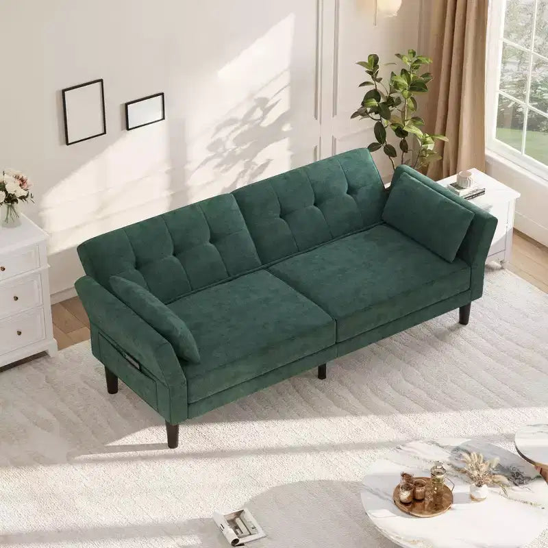 Divano Letto Futon convertibile Beige/Verde, 3 posti