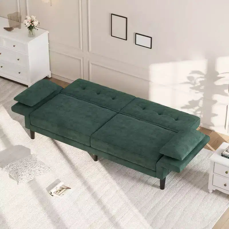 Divano Letto Futon convertibile Beige/Verde, 3 posti