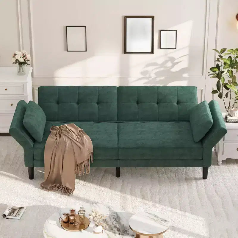 Divano Letto Futon convertibile Beige/Verde, 3 posti