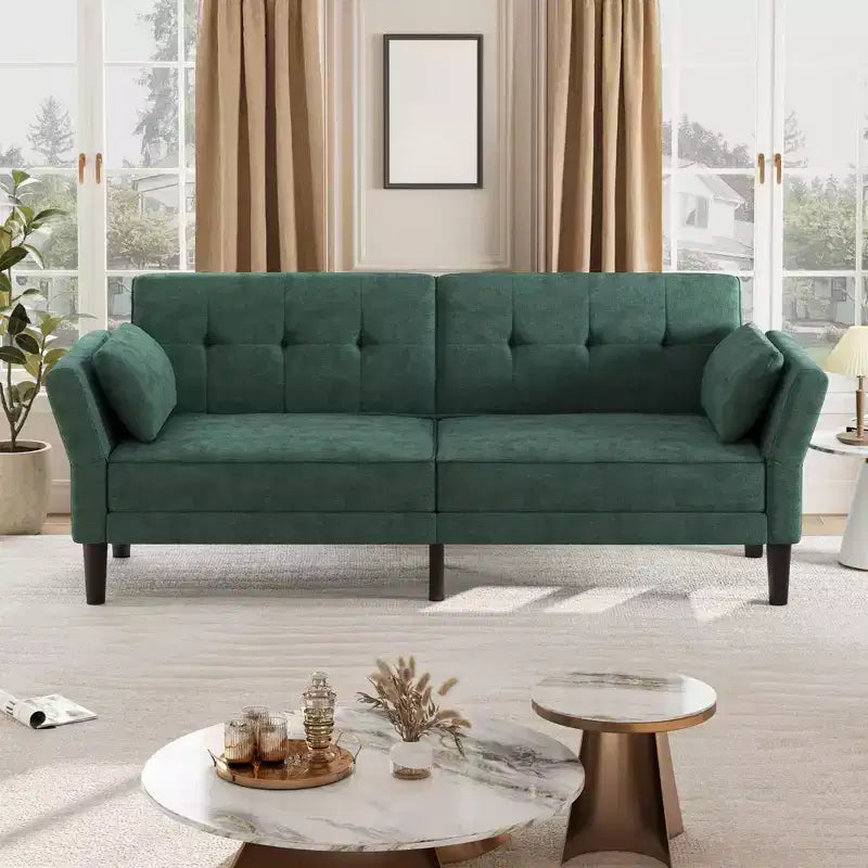 Divano Letto Futon convertibile Beige/Verde, 3 posti