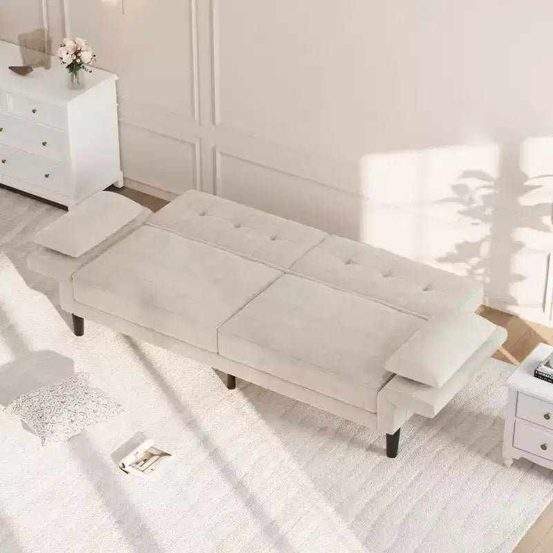 Divano Letto Futon convertibile Beige/Verde, 3 posti