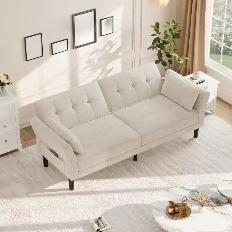 Divano Letto Futon convertibile Beige/Verde, 3 posti