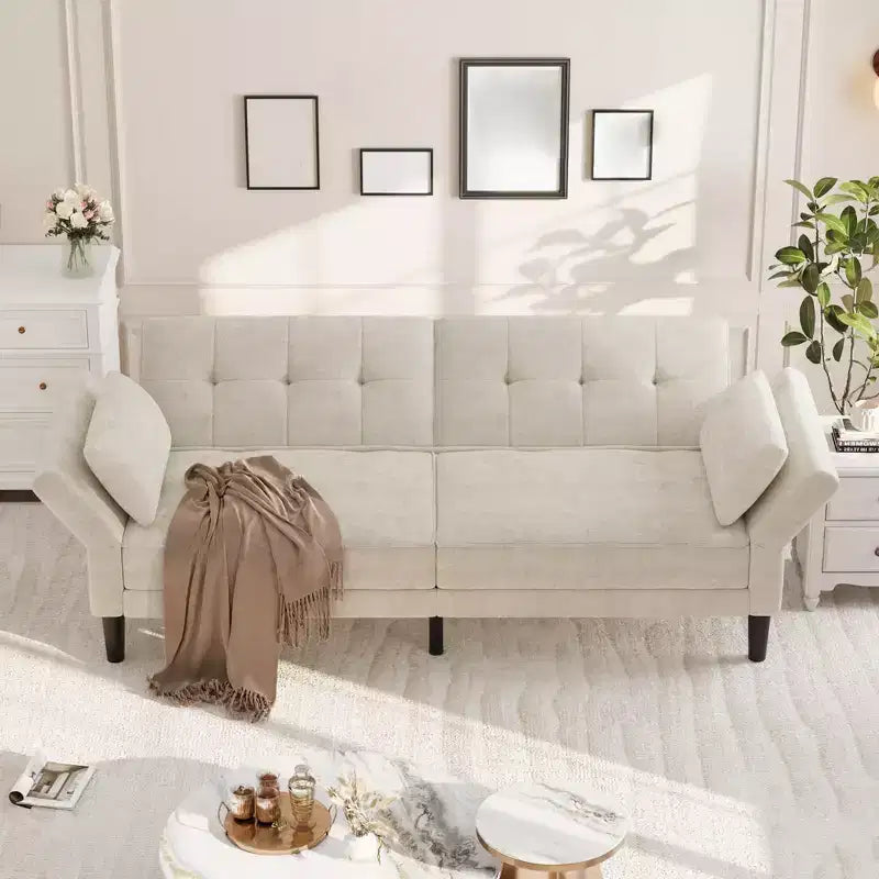 Divano Letto Futon convertibile Beige/Verde, 3 posti