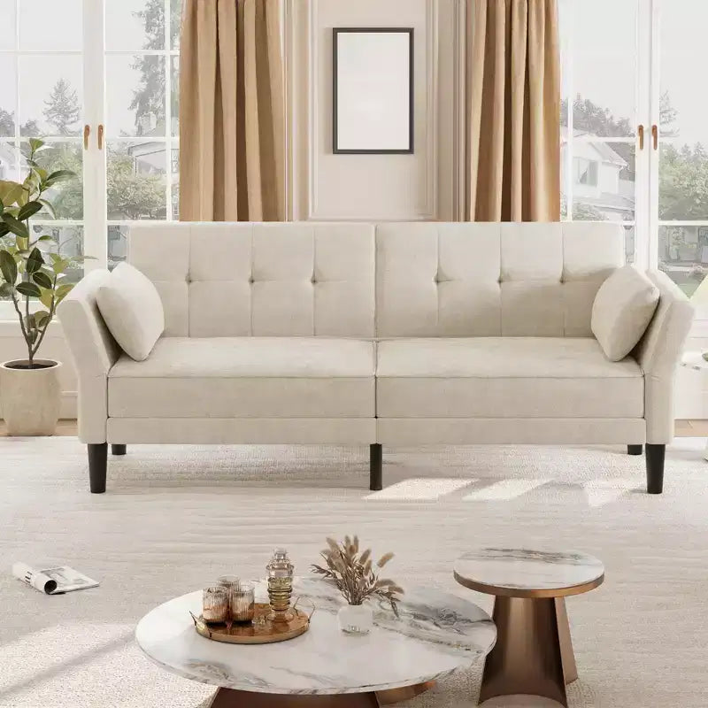 Divano Letto Futon convertibile Beige/Verde, 3 posti