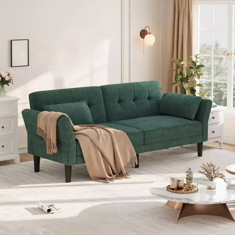 Divano Letto Futon convertibile Beige/Verde, 3 posti