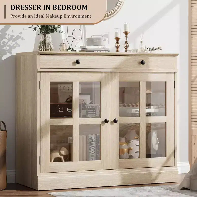Credenza buffet da 89,9 cm | Nero / Bianco / Noce / Frassino | Ante in vetro | 1 persona