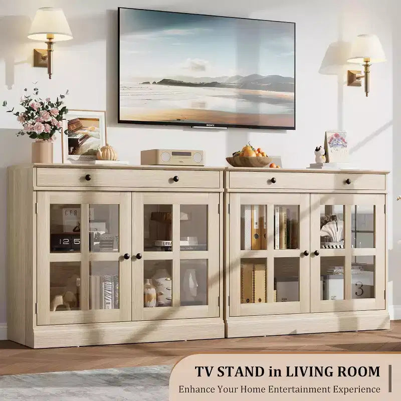 Credenza buffet da 89,9 cm | Nero / Bianco / Noce / Frassino | Ante in vetro | 1 persona