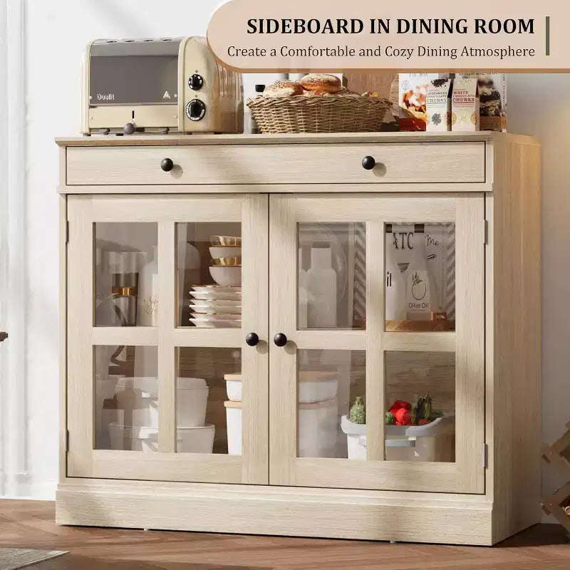 Credenza buffet da 89,9 cm | Nero / Bianco / Noce / Frassino | Ante in vetro | 1 persona