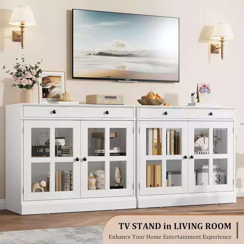 Credenza buffet da 89,9 cm | Nero / Bianco / Noce / Frassino | Ante in vetro | 1 persona