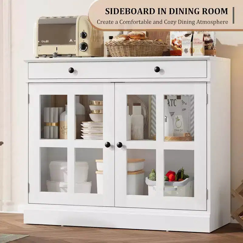 Credenza buffet da 89,9 cm | Nero / Bianco / Noce / Frassino | Ante in vetro | 1 persona