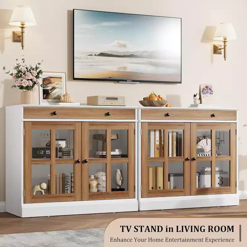 Credenza buffet da 89,9 cm | Nero / Bianco / Noce / Frassino | Ante in vetro | 1 persona