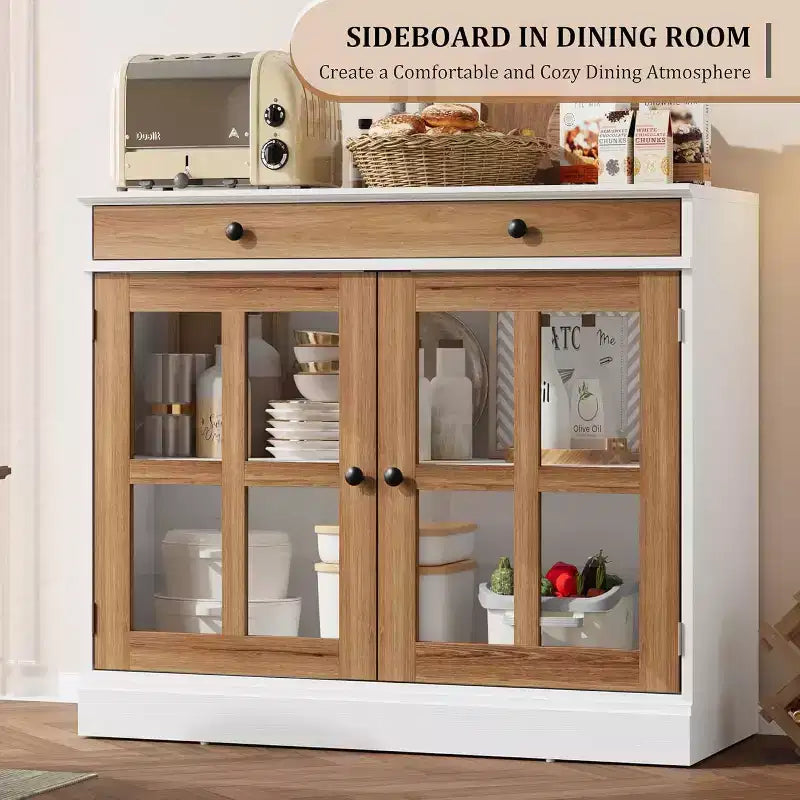 Credenza buffet da 89,9 cm | Nero / Bianco / Noce / Frassino | Ante in vetro | 1 persona