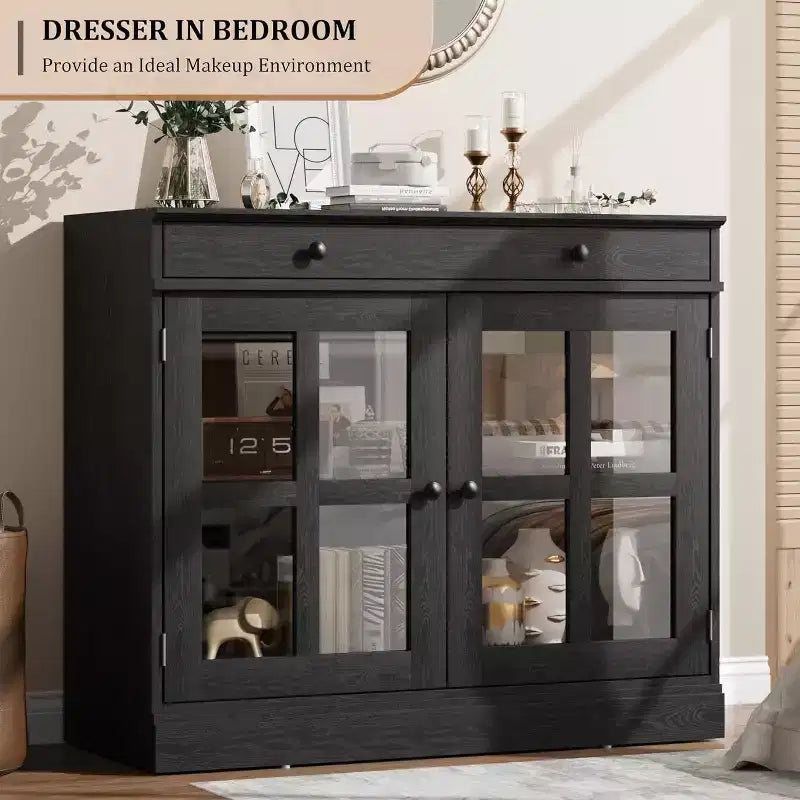Credenza buffet da 89,9 cm | Nero / Bianco / Noce / Frassino | Ante in vetro | 1 persona