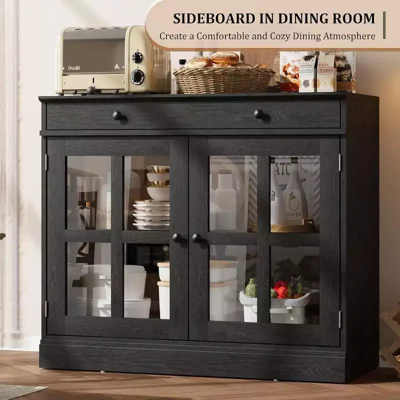 Credenza buffet da 89,9 cm | Nero / Bianco / Noce / Frassino | Ante in vetro | 1 persona