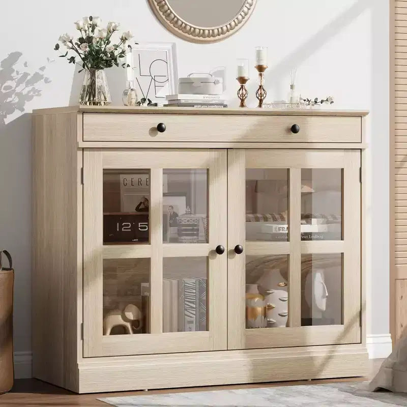 Credenza buffet da 89,9 cm | Nero / Bianco / Noce / Frassino | Ante in vetro | 1 persona