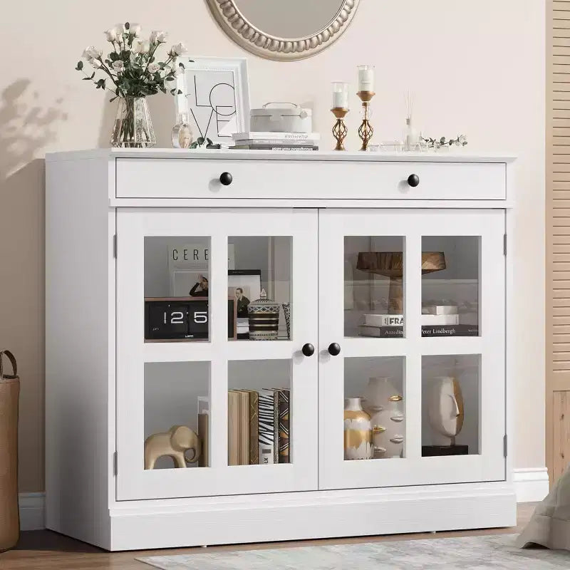 Credenza buffet da 89,9 cm | Nero / Bianco / Noce / Frassino | Ante in vetro | 1 persona