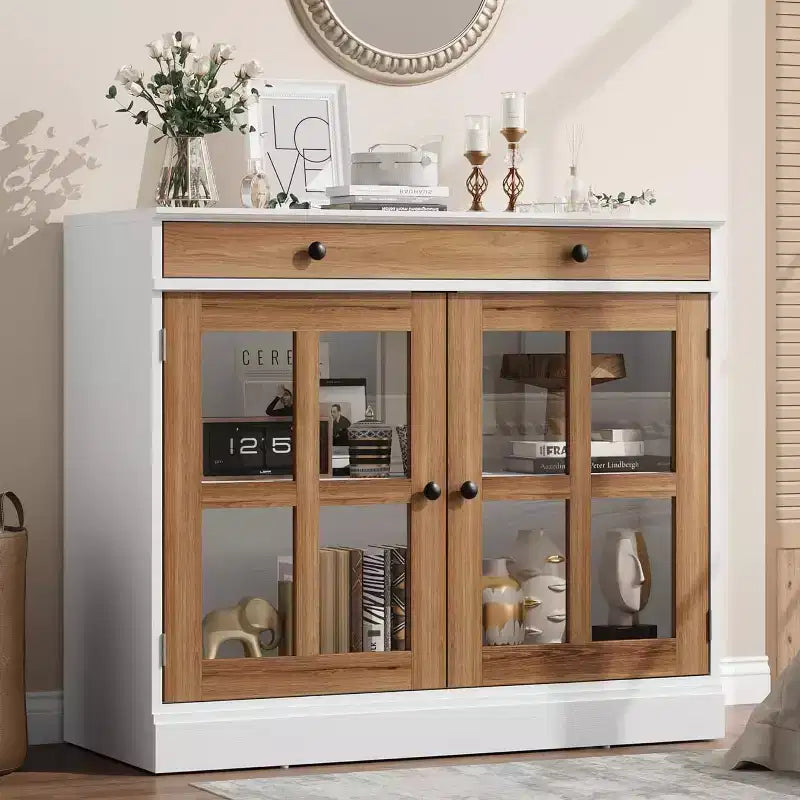 Credenza buffet da 89,9 cm | Nero / Bianco / Noce / Frassino | Ante in vetro | 1 persona