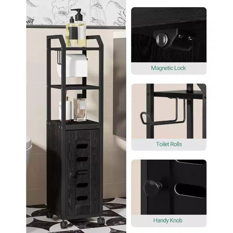 Mobiletto da bagno bianco a 3 ripiani con ruote e portarotolo, per 1 persona