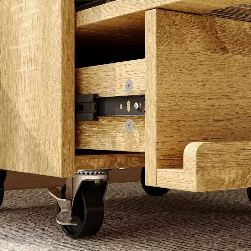 Mobiletto laterale marrone stile robot con striscia LED e parte superiore ruotabile a 360°, ruote bloccabili, 1 persona