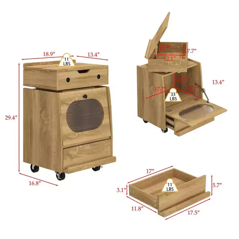 Mobiletto laterale marrone stile robot con striscia LED e parte superiore ruotabile a 360°, ruote bloccabili, 1 persona