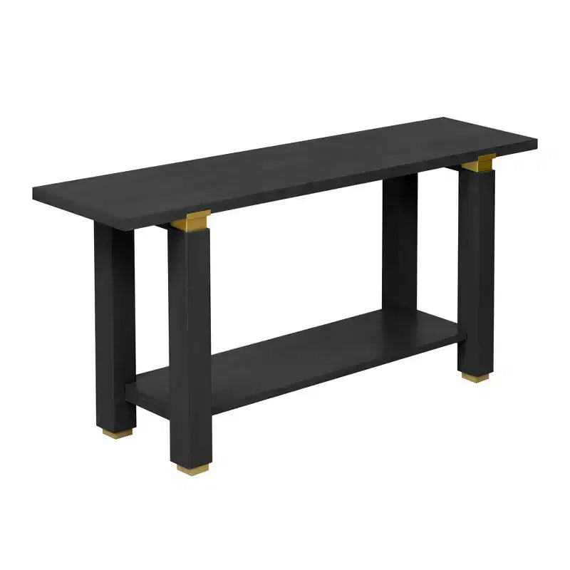 Consolle stretta nera con ripiano aperto, 160 cm