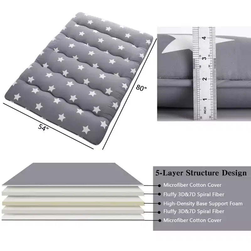 Materasso Futon Pieghevole Floreale, Tappetino Arrotolabile, Misura Singola/Matrimoniale, 1-2 Posti
