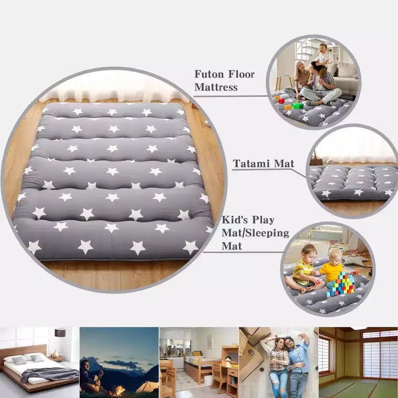 Materasso Futon Pieghevole Floreale, Tappetino Arrotolabile, Misura Singola/Matrimoniale, 1-2 Posti