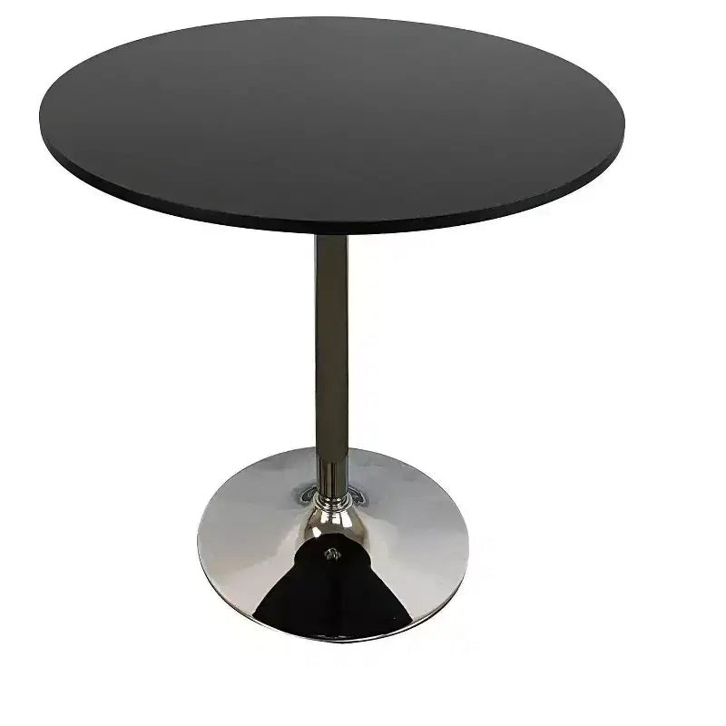 HomeRoots 36 Black and Silver Wood and Metal Pedestal Base Round Top Dining Table