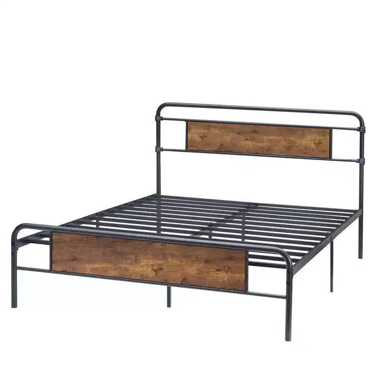 Letto matrimoniale con struttura in metallo stile rustico marrone, 1 persona