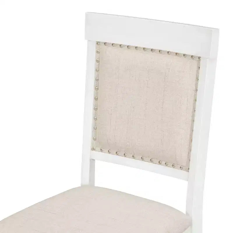 Set da pranzo rotondo allungabile da 4 posti in bianco antico/noce, sedie imbottite, 5 pezzi