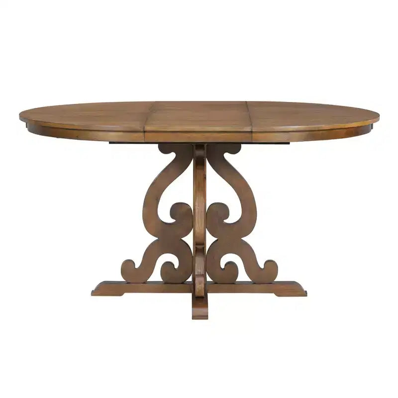 Set da pranzo rotondo allungabile da 4 posti in bianco antico/noce, sedie imbottite, 5 pezzi