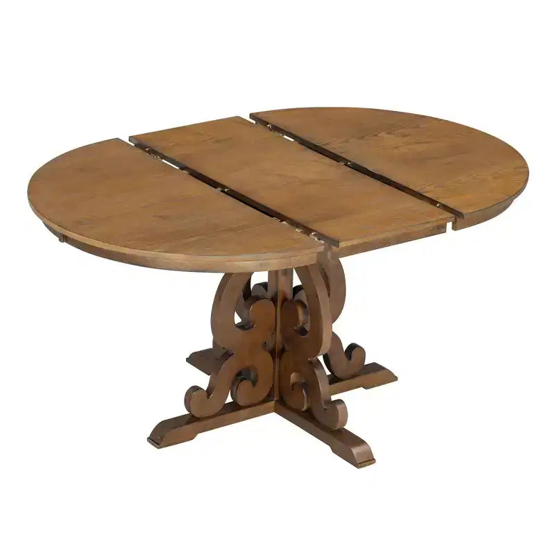 Set da pranzo rotondo allungabile da 4 posti in bianco antico/noce, sedie imbottite, 5 pezzi