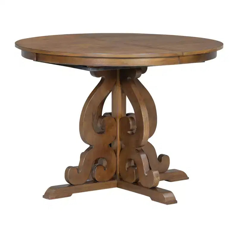 Set da pranzo rotondo allungabile da 4 posti in bianco antico/noce, sedie imbottite, 5 pezzi