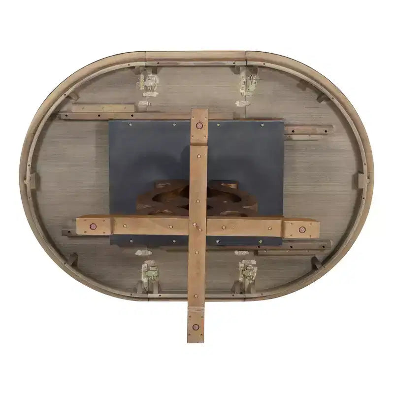 Set da pranzo rotondo allungabile da 4 posti in bianco antico/noce, sedie imbottite, 5 pezzi