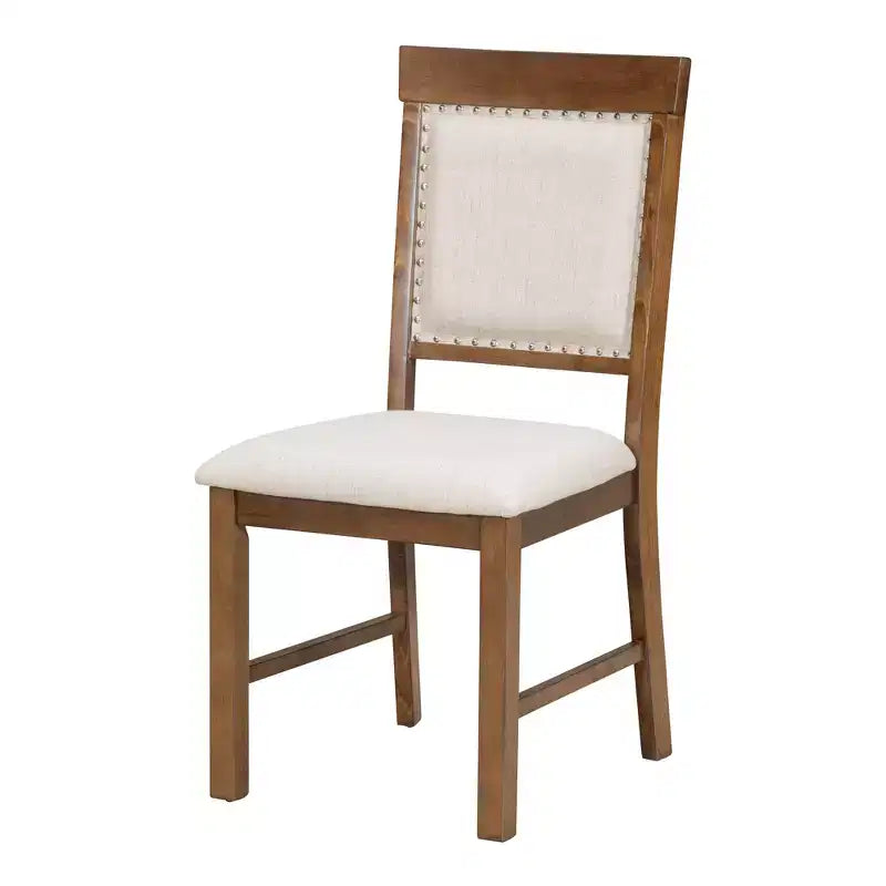 Set da pranzo rotondo allungabile da 4 posti in bianco antico/noce, sedie imbottite, 5 pezzi