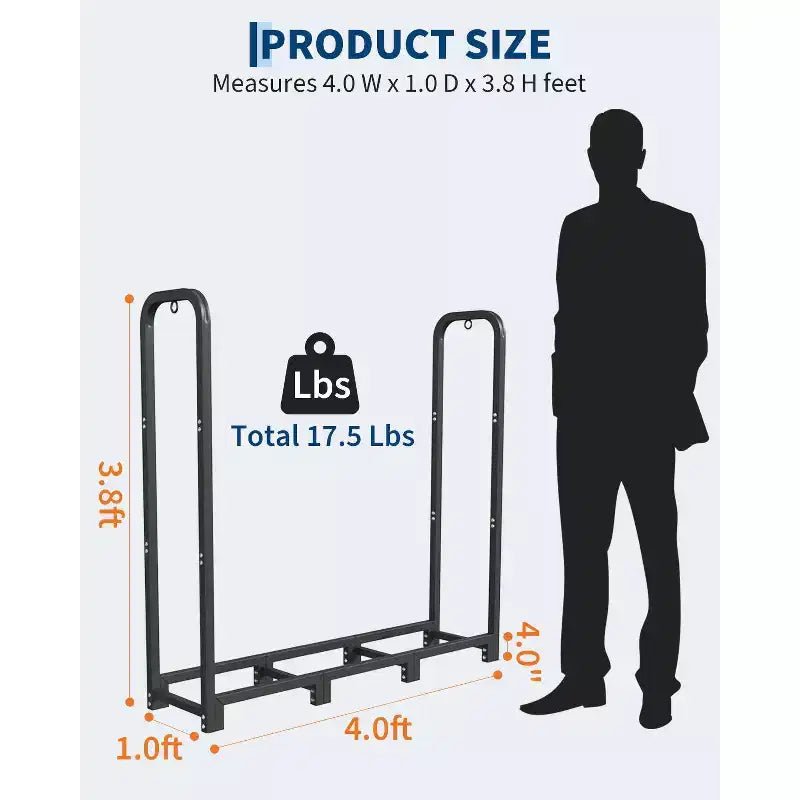 Portalegna in Acciaio Nero, 120 cm, Uso Singolo