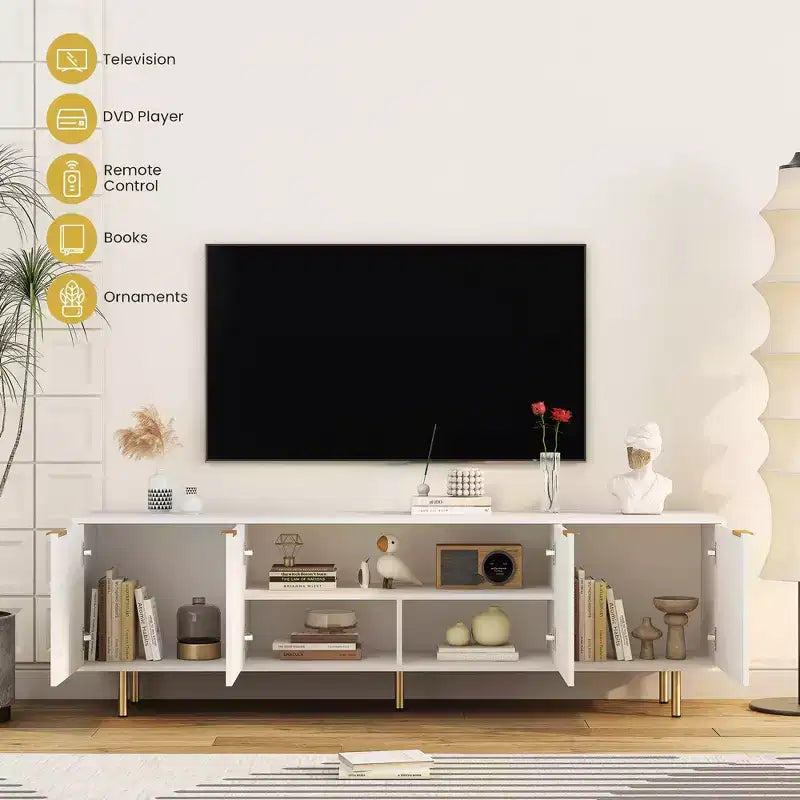 Mobile TV scanalato bianco da 68" con ante contenitore, montaggio a 1 persona