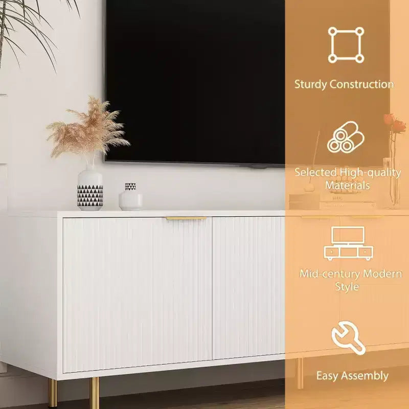 Mobile TV scanalato bianco da 68" con ante contenitore, montaggio a 1 persona