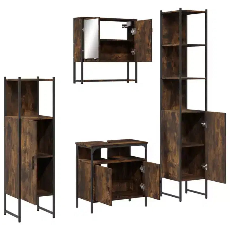 Set mobile bagno 4 pezzi, stile moderno, rovere nero / fumé