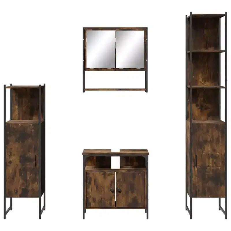 Set mobile bagno 4 pezzi, stile moderno, rovere nero / fumé