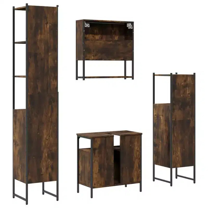 Set mobile bagno 4 pezzi, stile moderno, rovere nero / fumé