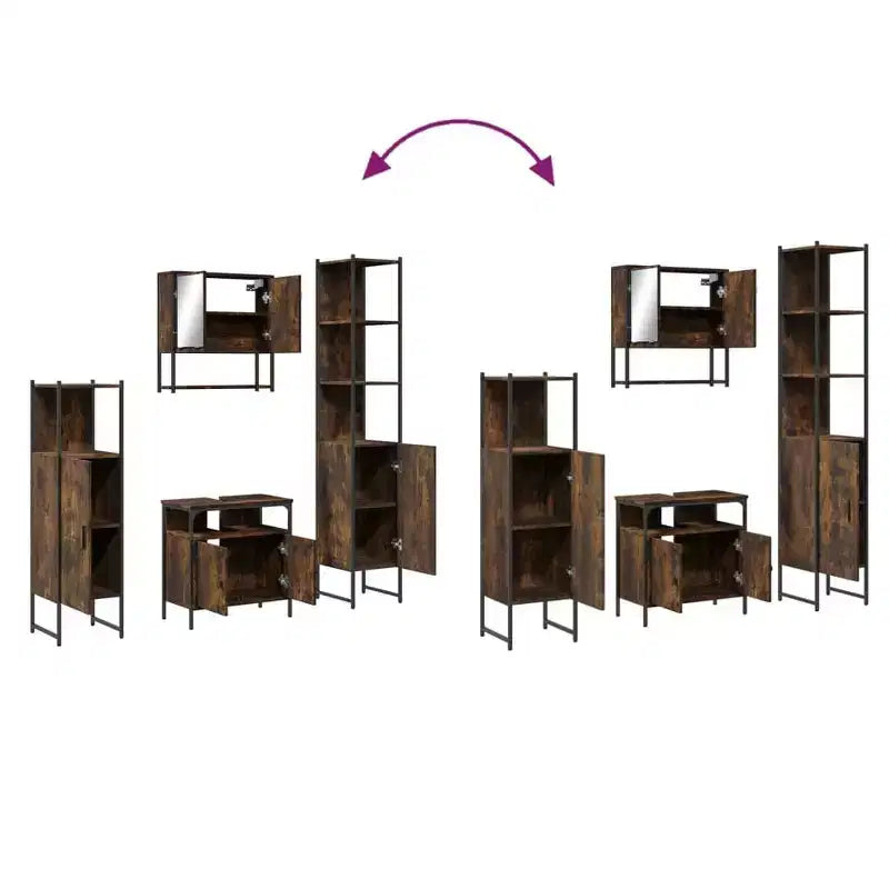 Set mobile bagno 4 pezzi, stile moderno, rovere nero / fumé