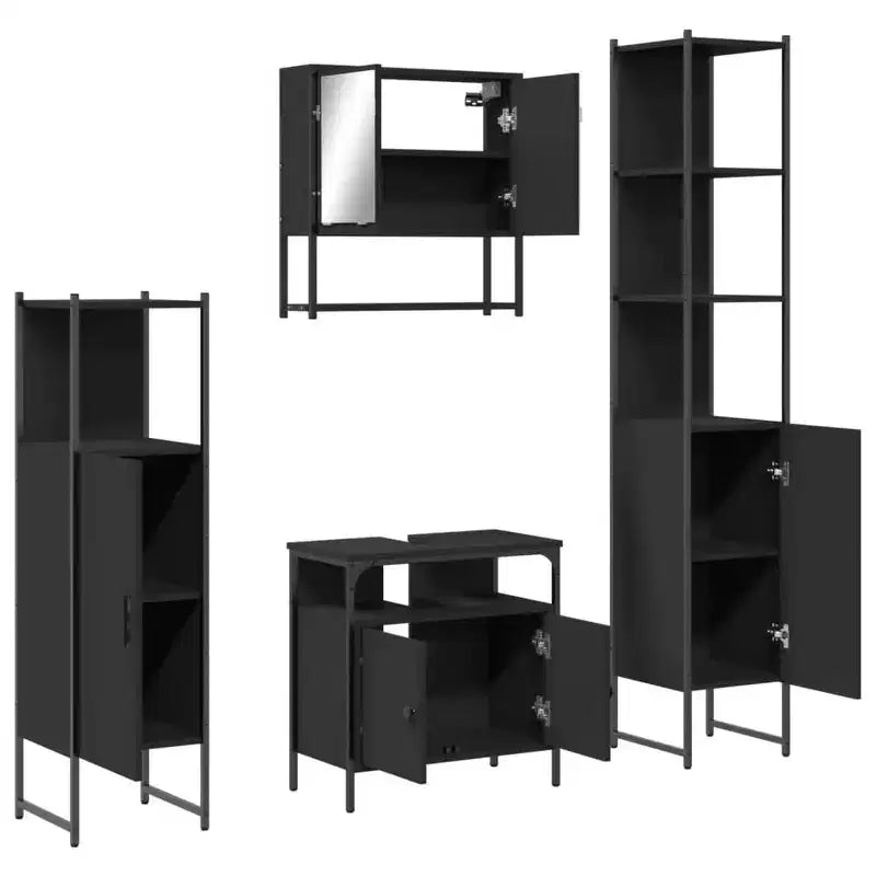 Set mobile bagno 4 pezzi, stile moderno, rovere nero / fumé