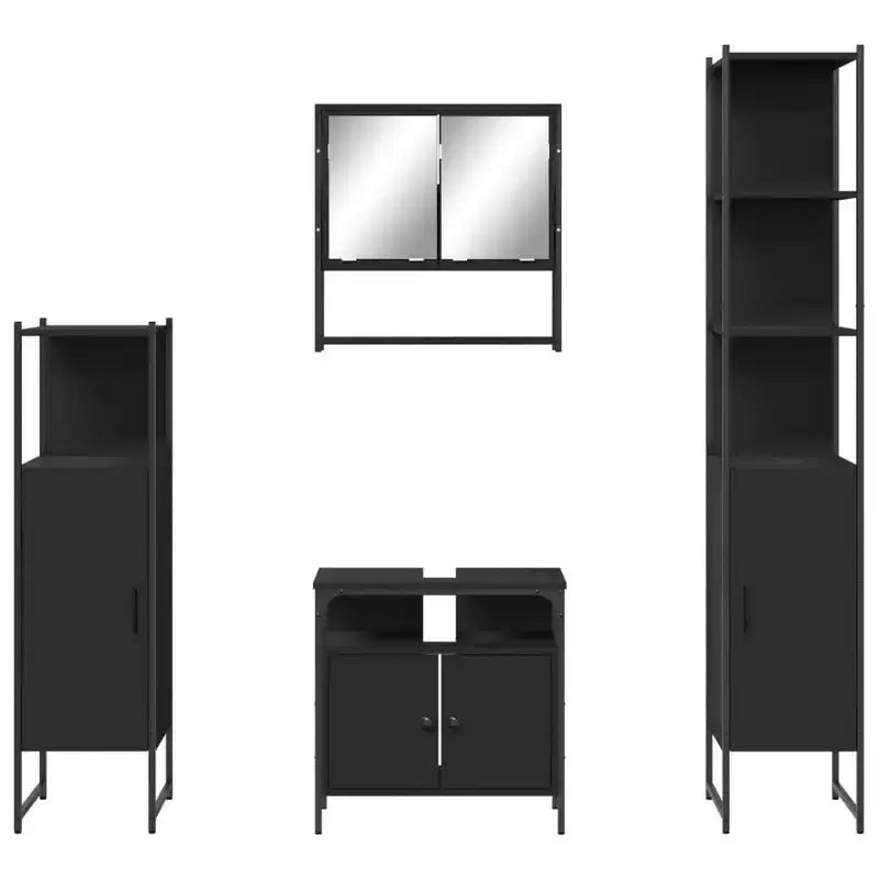 Set mobile bagno 4 pezzi, stile moderno, rovere nero / fumé