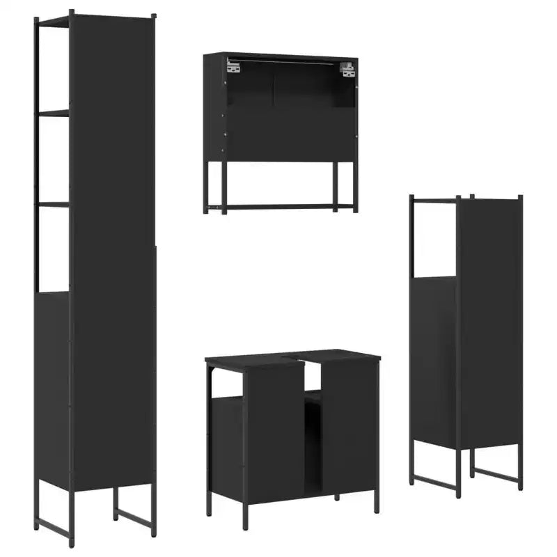 Set mobile bagno 4 pezzi, stile moderno, rovere nero / fumé